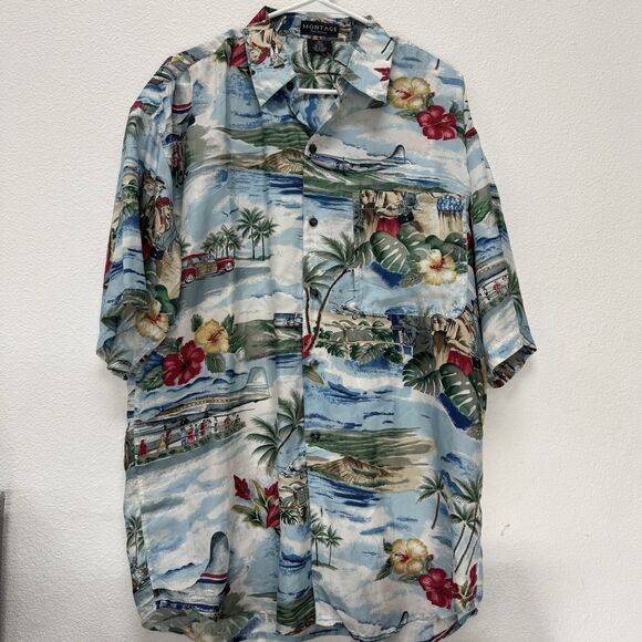 Montage Pour Homme Hawaiian 100% Silk Shirt Medium Woody Flagship Flysleeper - Picture 2 of 6